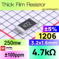 4.7k 1206 ±5% 250mW SMD Thick Resistor 472 4.7kΩ 1206W4J0472T5E UNI-ROYAL