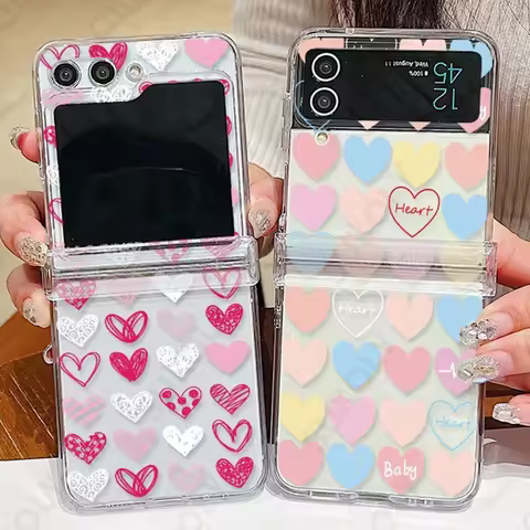 For Samsung Z Flip 8 7 FE Flip 5 Flip6 Love Heart Pattern Case For Samsung Galaxy Z Flip 5 4 3 Trans