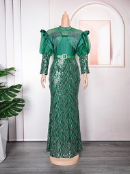 Plus Size African Party Long Dresses for Women 2024 New Dashiki Ankara Sequin Evening Gowns Turkey O