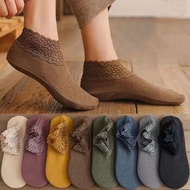 1 Pair Home Casual Ankle High Comfortable Lace Flowers Side Velvet Super Soft Non-Slip Cozy Warm Lad