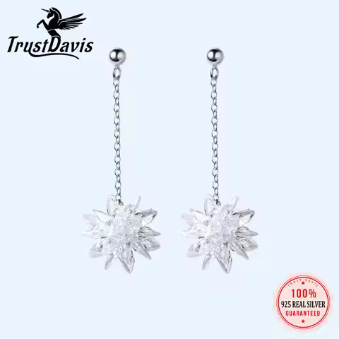 TrustDavis Genuine 100% 925 Sterling Silver Sweet Dazzling Ice Crystal Flower Stud Earring For Women