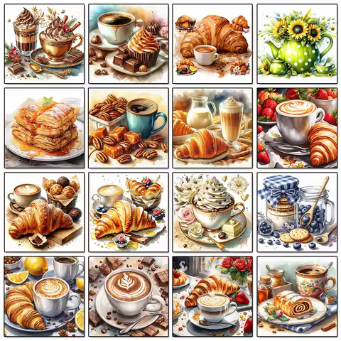 Coffee Bread Picture Diamond Painting Kit Kitchen Restaurant Wall Decoration Mosaic Embroidery Suita