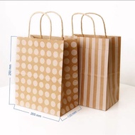 [SG Seller] Kraft paper bag handbag striped polka dot gift gift packaging bag