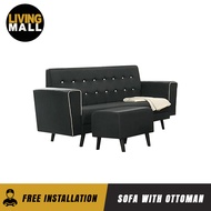 Living Mall Aliana Sofa Set 3-Seater Sofa with Ottoman in Black and Brown Linen Fabric Colour