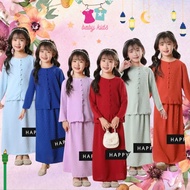 2024 Baju Raya Kurung kedah scallop cotton Budak Malay traditional kids girl wear brick orange maroo