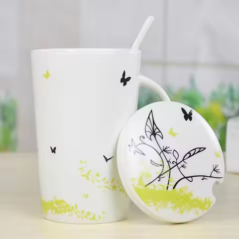 500ML, Bone China Coffee Mug, Plain White Porcelain Lids Thermos Cup, Mighty Zakka Nespresso Cups an