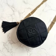 絕版中古包 Chanel黑金絲絹圓餅包 側背包 單肩包 斜背包 中古包