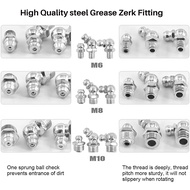 115Pcs Steel Zerk Grease Nipple Fittings Assortment Kit Straight 90-Degree 45-Degree Angled(M6M8M10)