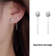s999 sterling silver auspicious round ear line, simple style women's Ruyi knot ear line,silver earri