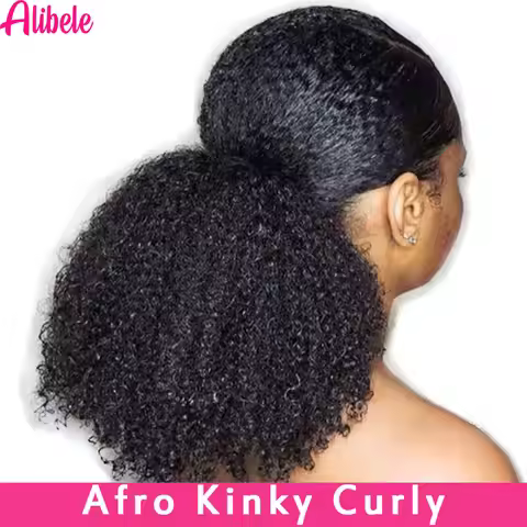 Alibele Hair 4B 4C Afro Kinky Curly Ponytail Human Hair Extensions 100% Remy Mongolian Hair Drawstri