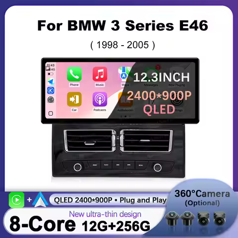 QLED 2400*900P Car Multimedia Player Android 14 For BMW 3 Series E46 1999 - 2005 Wireless CarPlay Au
