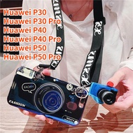 Case For Huawei P30 Huawei P40 Huawei P50 Huawei P50 Pro Huawei P40 Pro Huawei P30 Pro Retro Camera lanyard Casing Grip Stand Holder Silicon Phone Case Cover With Camera Doll