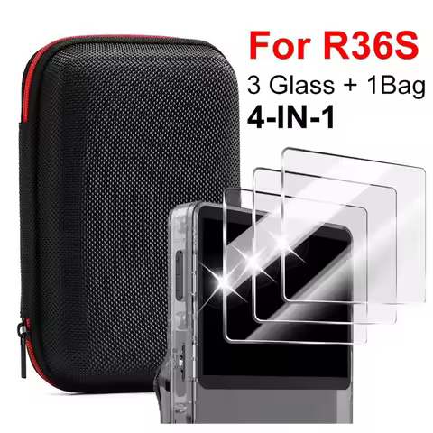 4 IN 1 Storage Case Game Console Travel Carrying Bag Screen Protectors Tempered Glass Film for R36S 