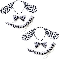 6 Keping Aksesori Rambut Halloween: Headband Telinga Dalmatian, Tali Leher, Ekor, Gelung Rambut Anji