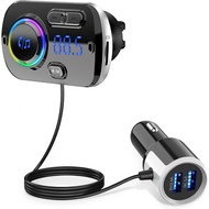 Codream Bluetooth Car FM Transmitter, Bluetooth 5.0 Car Radio Adapter Receiver with 7 Color Light, QC3.0/2.4A USB Car Ch