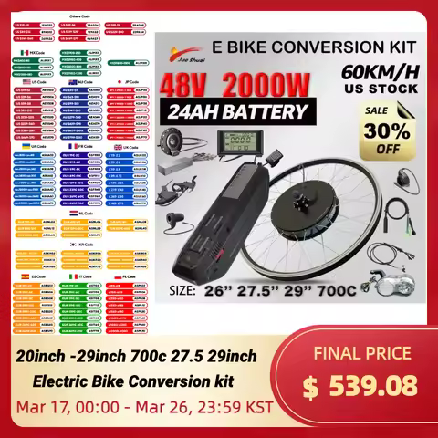 Electric Bike Conversion Kit with 24ah Battery 26-29 Inch 700C 27.5 eBIKE Conversion Kit 48V 2000W R