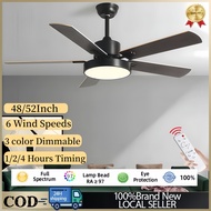 5 Blades Ceiling Fan With Light 48in 52in LED 3color Remoter DC motor Fan Lampu For Living/BedRoom