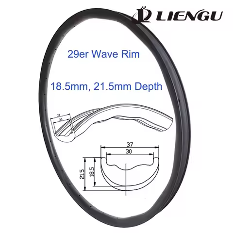 LIENGU 29er MTB Carbon Wave Shape Rim Asymmetry Tubeless 37mm Width For 29 Inch AM DH Mountain Bike