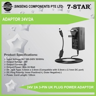 DC 24V 2A 48W Power Adaptor 3 PIN UK Plug AC 100-240V to 5.5mmx2.5mm Adapter For LED Strip Light LED Driver CCTV Camera