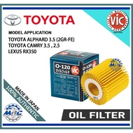 VIC O120 OIL FILTER for toyota alphard 3.5 2gr-fe toyota camry 3.5 , 2.5 lexus rx350 (O-120)