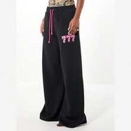 กางเกงจ็อกเกอร์ขากว้างทรงหลวมพิมพ์ลาย Pink 777 ประดับพลอยเทียม เอวยางยืดมีเชือกผูก สไตล์ Y2K ชุดลำลอ