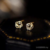 French Sterling Silver Earrings Small Roses Christmas High-End Feel 2021 Emperor Feng Earrings s999 