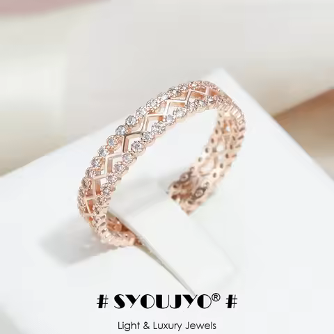 SYOUJYO Hollow 585 Rose Gold Color Ring For Women Natural Zircon Double Row Micro-wax Inlay Easy Mat