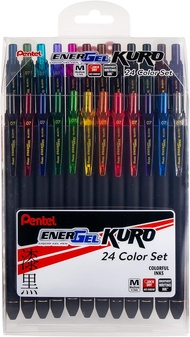 Pentel EnerGel Kuro Liquid Gel Pen, (0.7mm) Medium line, Assorted Ink, 24-pk