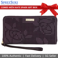 Kate Spade Wallet In Gift Box Perforated Rose Phone Wristlet Wallet Mahogany Dark Purple # X001VTHAM