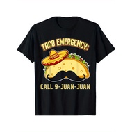 Men'S Funny Taco Emergency Call 9 Juan Juan Mexican T-Shirt - Retro Loose Fit Short Sleeve with Taco