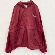 古著 Champion 紅色刺繡 logo 連帽派克大衣，LRED