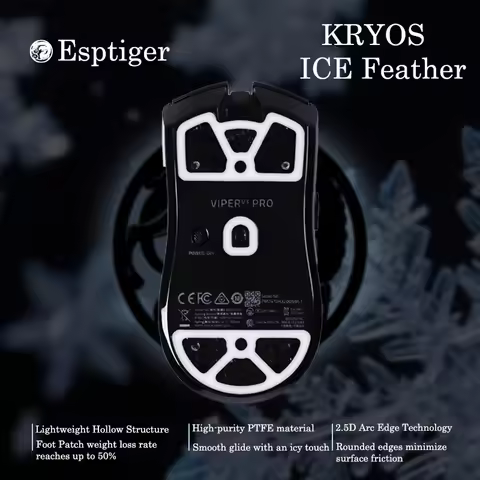 New Esports Tiger ICE Kryos Ultra-light Perforated Mouse Skates Foot Patch for VIPER V3 PRO DeathAdd