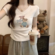 Chubby Meiyi Top t-Shirt Short-Sleeved M-2XL Irregular Pleated V-Neck Pure Cotton Summer Design Slim