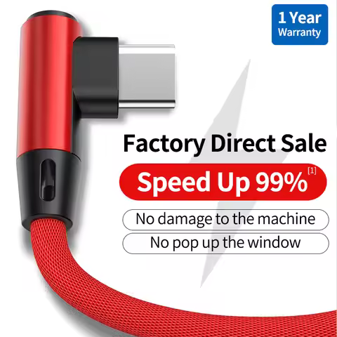 90 Degree Elbow USB Type C Cable for Xiaomi Redmi Note 9s 8 Pro QC 3.0 USB C Cable Fast Charging for