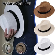 Simple Fedoras Shade Sun Caps Straw Hat Beach Hats Summer Wide Fashion Weave Brim Hat Men E4A8