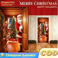 Santa Claus Christmas curtain background banner, 2.1 x 0.9 meters, holiday home entrance decoration.