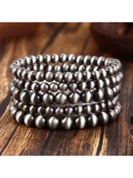 1 Set de pulseras redondeadas de plata antigua Navajo con perlas artificiales para mujeres, joyería de moda retro bohemia para mujeres, Set de pulseras de joyería occidental, pulseras para mujeres, adecuadas para uso diario o para regalo en días festivos