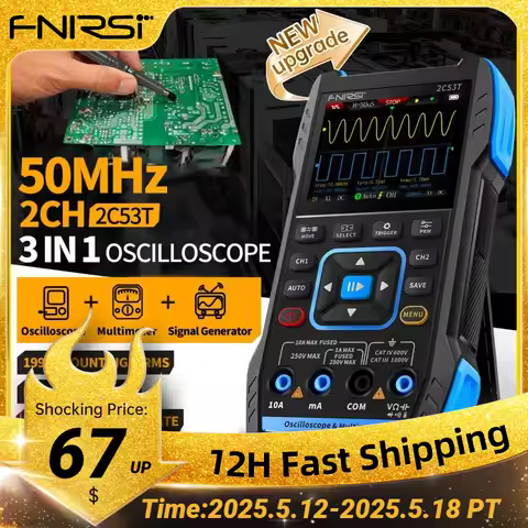 FNIRSI 2C23T 2C53T Upgrade 50MHz Handheld Digital Oscilloscope Multimeter Signal Generator 3 in 1 Du