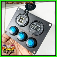 TOMBOL Car charger port usb dual charger VOLT meter 3 switch button on off led light cable bracket 3