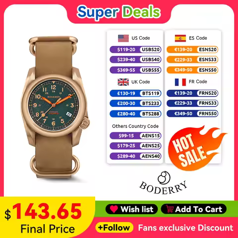 Boderry VOYAGER Field Watches Bronze Case Automatic For Seiko NH35 Watch 100M Waterproof Clock Milit