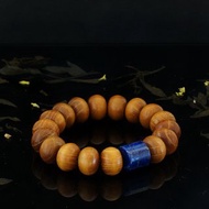 黃金檀木算盤珠 + 青金好運珠 15mm 手鍊
