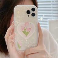 Lovely Tulip IPhone 11 12 13 Pro Max Pink Flower Transparent Girl Love Tulip Garden 贝壳纹iphone手机壳13pro max苹果手机壳12高级感少女11