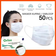 Masker 3 ply putih White Orlee Medis 3ply Earloop Kemenkes 3ply 1box