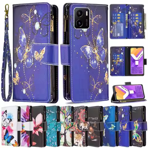 FIip Wallet Painted Zipper Leather Case For VIVO Y11 Y12 Y15 Y15s Y17 Y20 Y21 Y21s Y33s Y51 2020 Y51