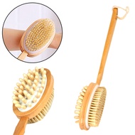 【Plantucation】Long Wooden Handle Body Bath Scrubber Exfoliation Double Sided Rubbing Scrub Massage S