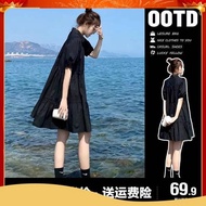 lovito lovito dress 2024 New Small Man French Polo Neck Black Short Sleeve Dress Summer Women's Hepburn Style Little Black Dress