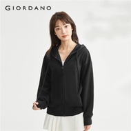 GIORDANO Women Jackets Dolman Sleeve Cotton Loose Fashion Hoodies Zip Front Solid Color Relaxed Casu