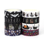 2024 NEW 1pc 10M Deco Bat Skull Black Cat Haunted House Halloween Masking Washi Tape for Scrapbookin