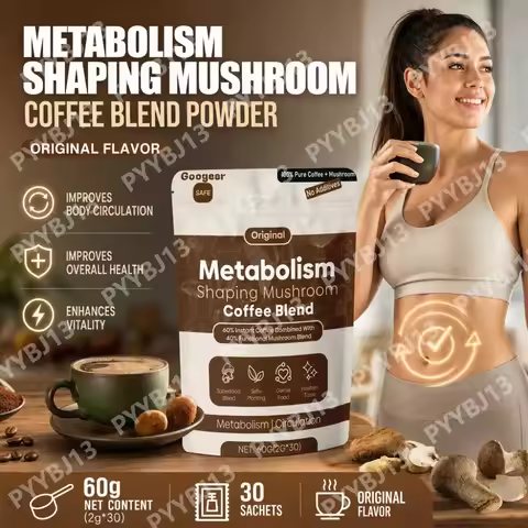 Googeer Instant Mushroom Coffee Powder with Black Coffee, Sweetened with Xylitol, Original Flavor, 3