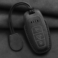 Leather Car Key Case Fob For Audi A6 A4 A5 A7 A8 C8 Q8 8S 8W Q7 B9 4M S5 S4 S7 D5 TT TTS TFSI E-Tron Keychain Suede Accessories